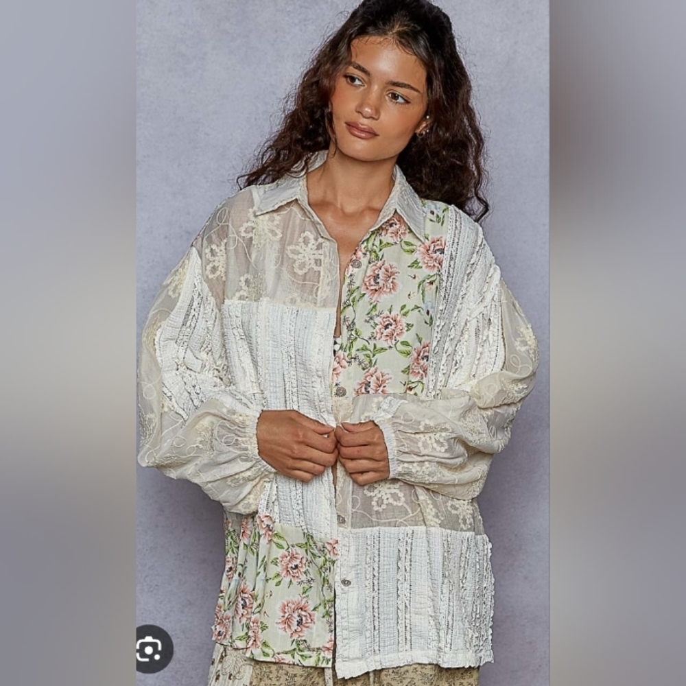 P.o.l Exposed Pockets Floral Shirt In Size Large. - Picture 11 of 13
